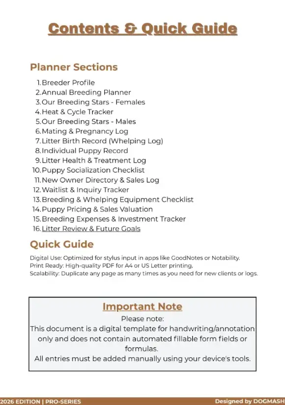 Kennel Management Profile - Dog Breeder Digital Planner
