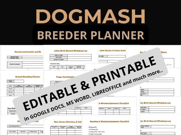 DOGMASH Editable Breeder Planner Pro - MS Word and Google Docs