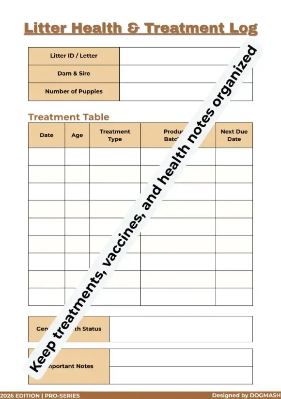 Litter Health, Vaccination and Deworming Log