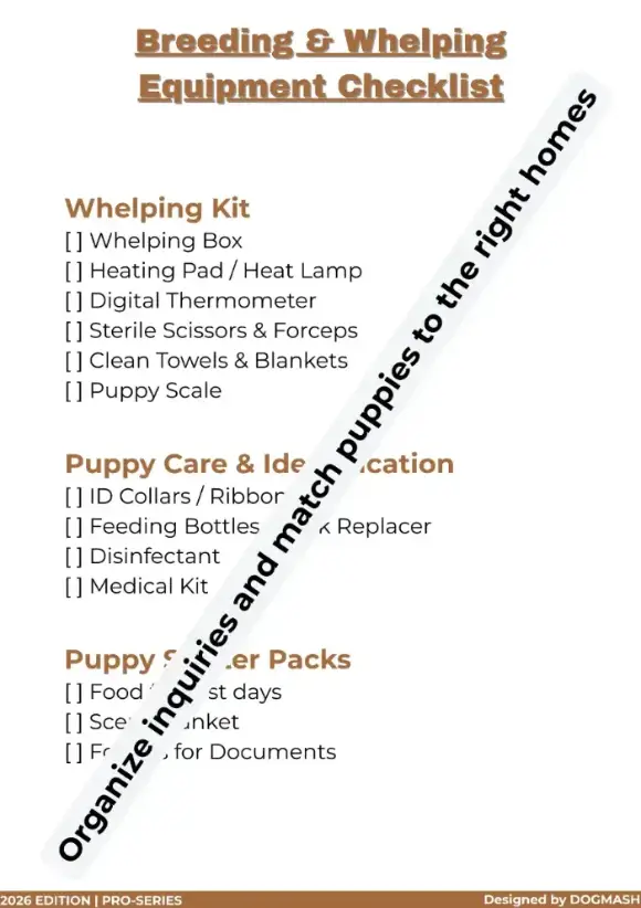 Dog Breeding and Whelping Equipment Checklist