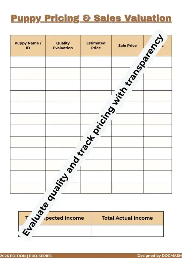 Puppy Pricing and Kennel Sales Valuation Log