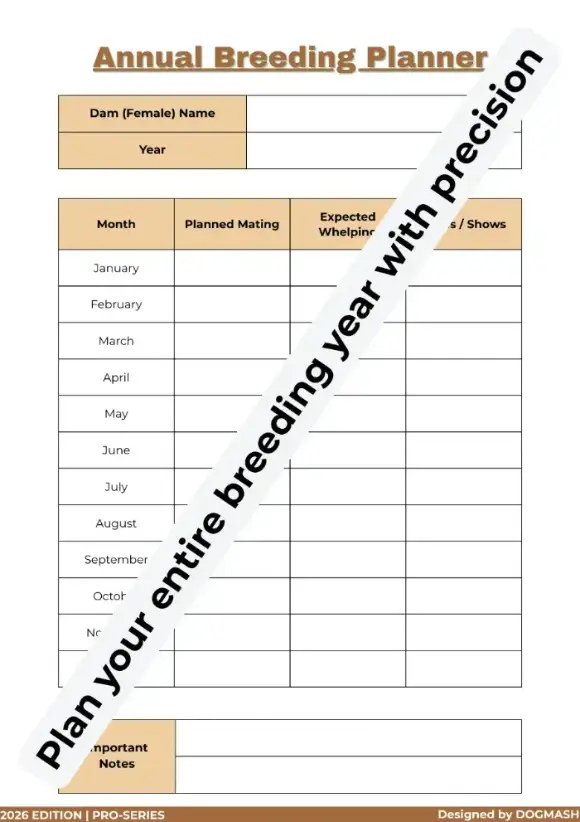 Annual Dog Breeding Planner and Mating Schedule