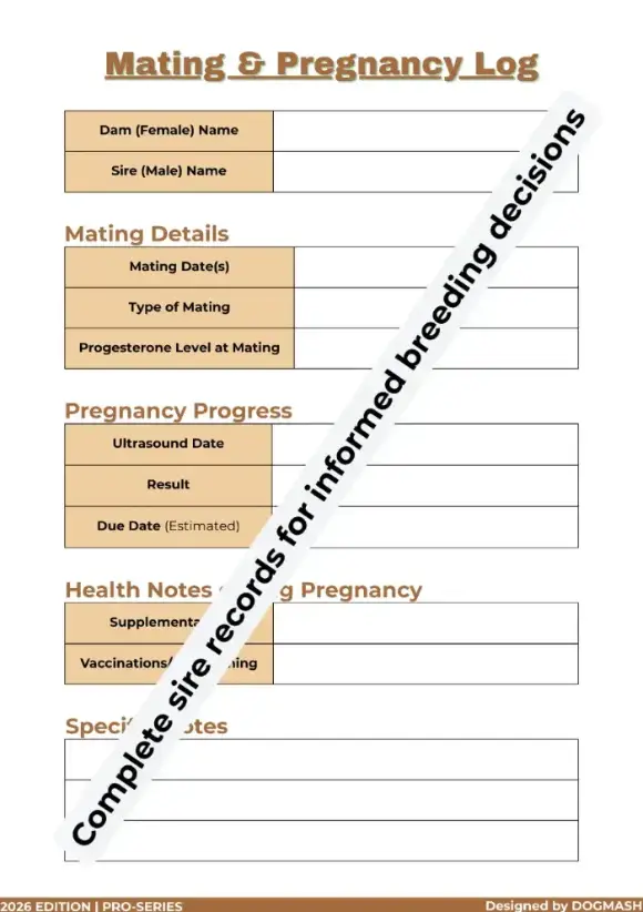 Dog Mating and Pregnancy Ultrasound Log