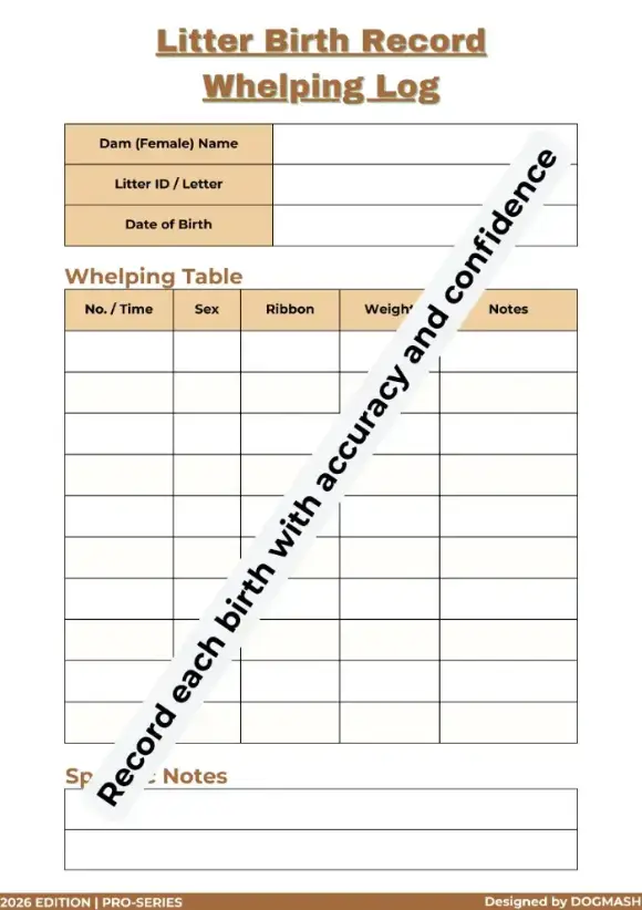 Litter Birth Record and Whelping Table Template