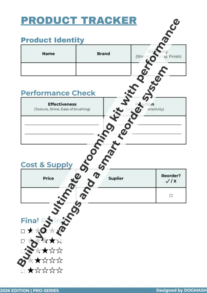 Professional Dog Grooming Log and Technical Notes