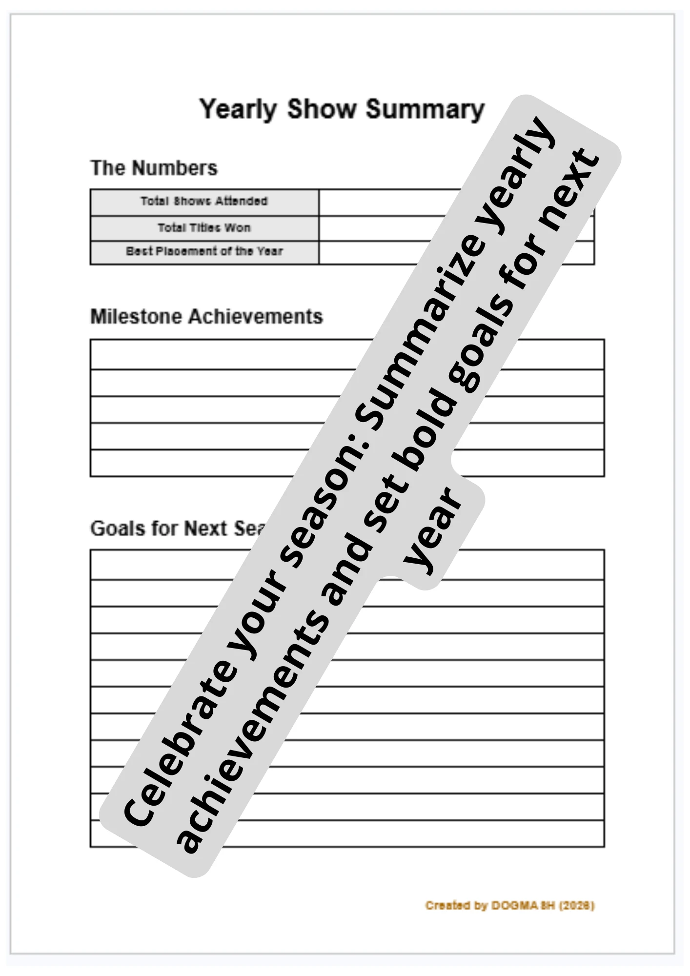Editable Dog Show Yearly Summary and Goals Template
