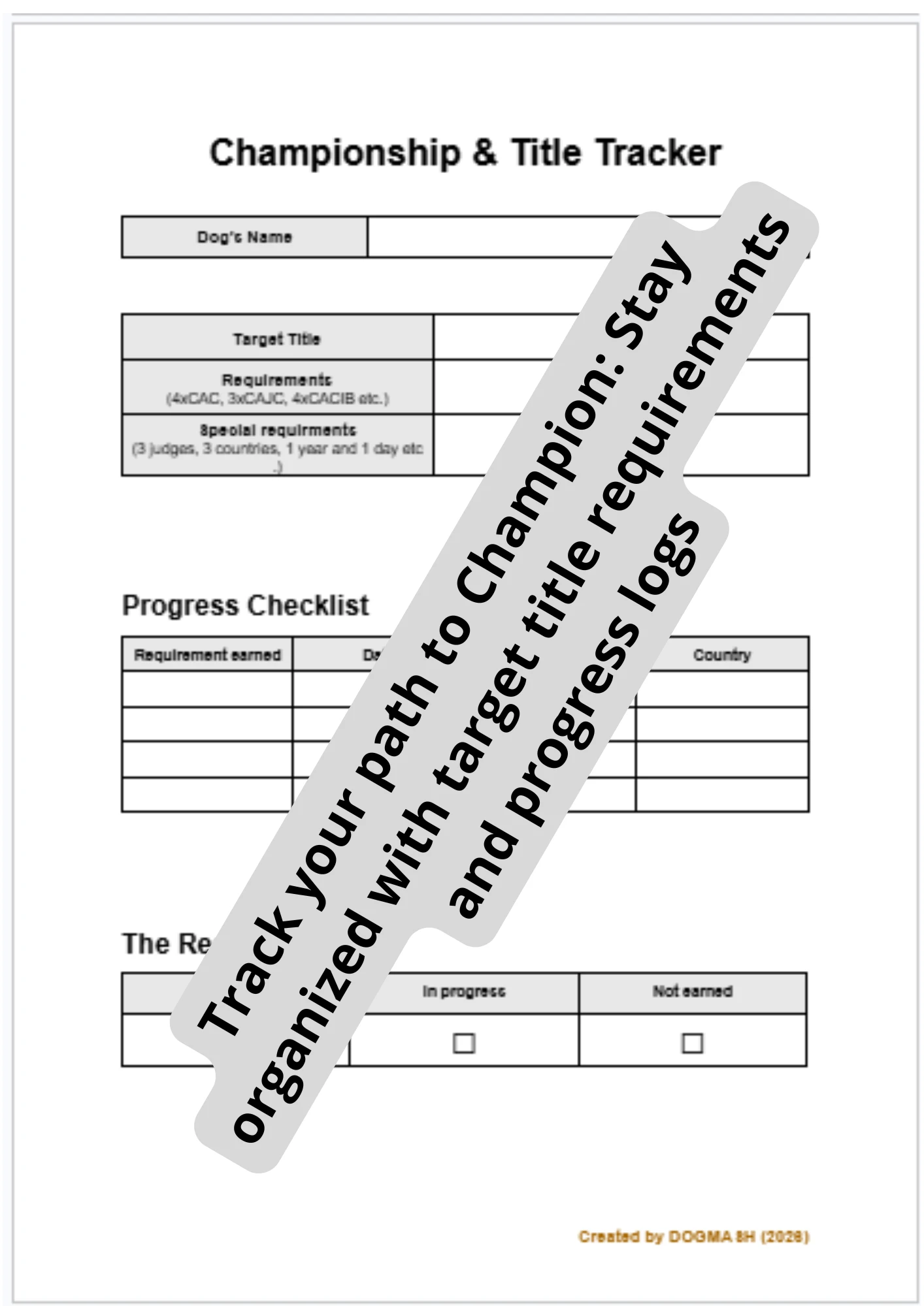 Editable Dog Show Championship and Title Tracker