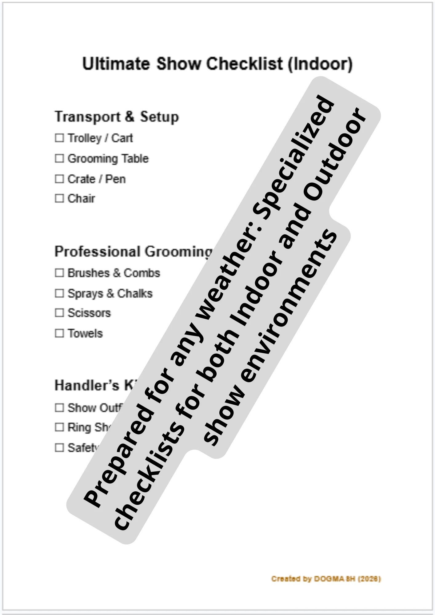 Editable Indoor Dog Show Equipment Checklist