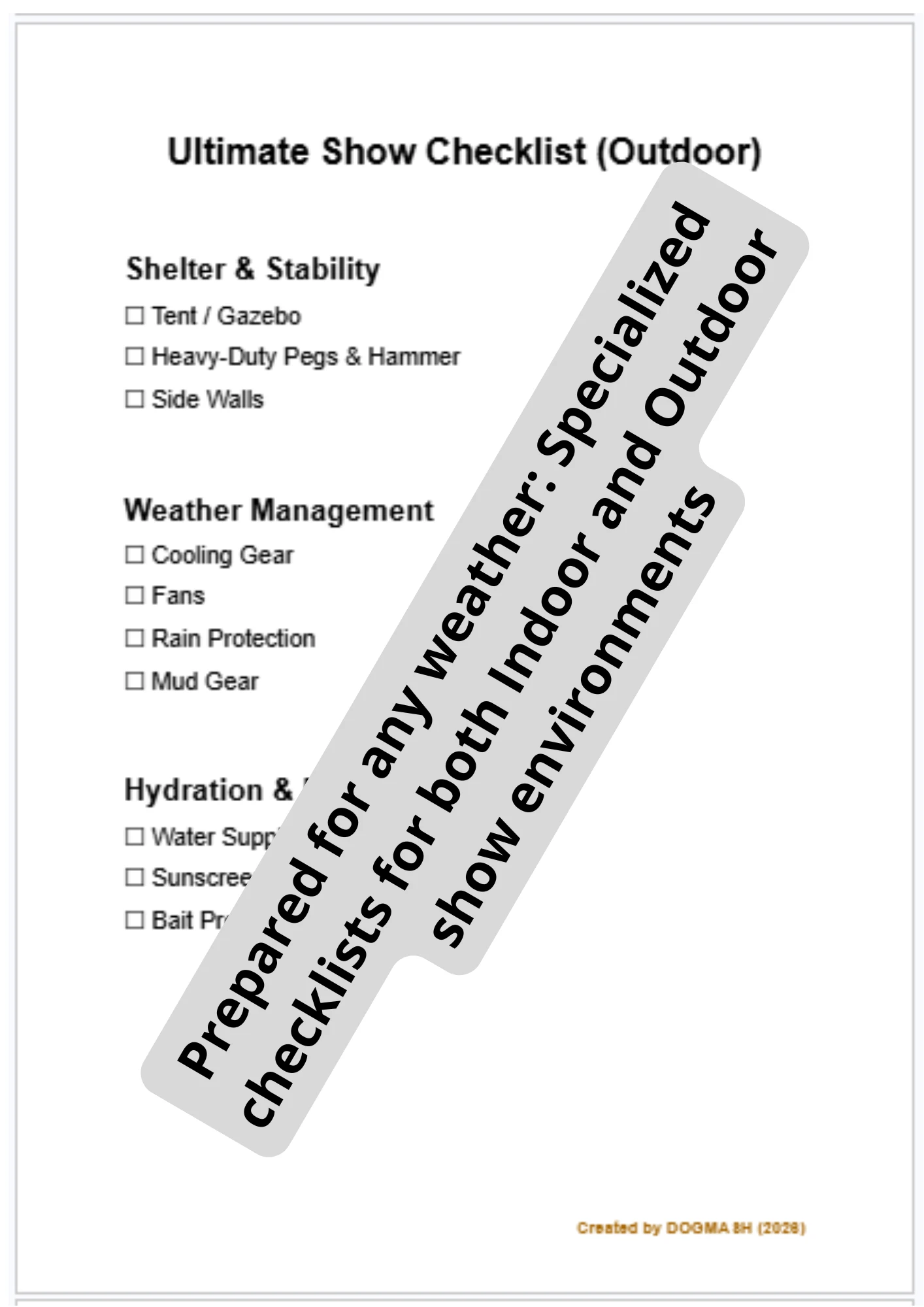 Editable Outdoor Dog Show Equipment Checklist