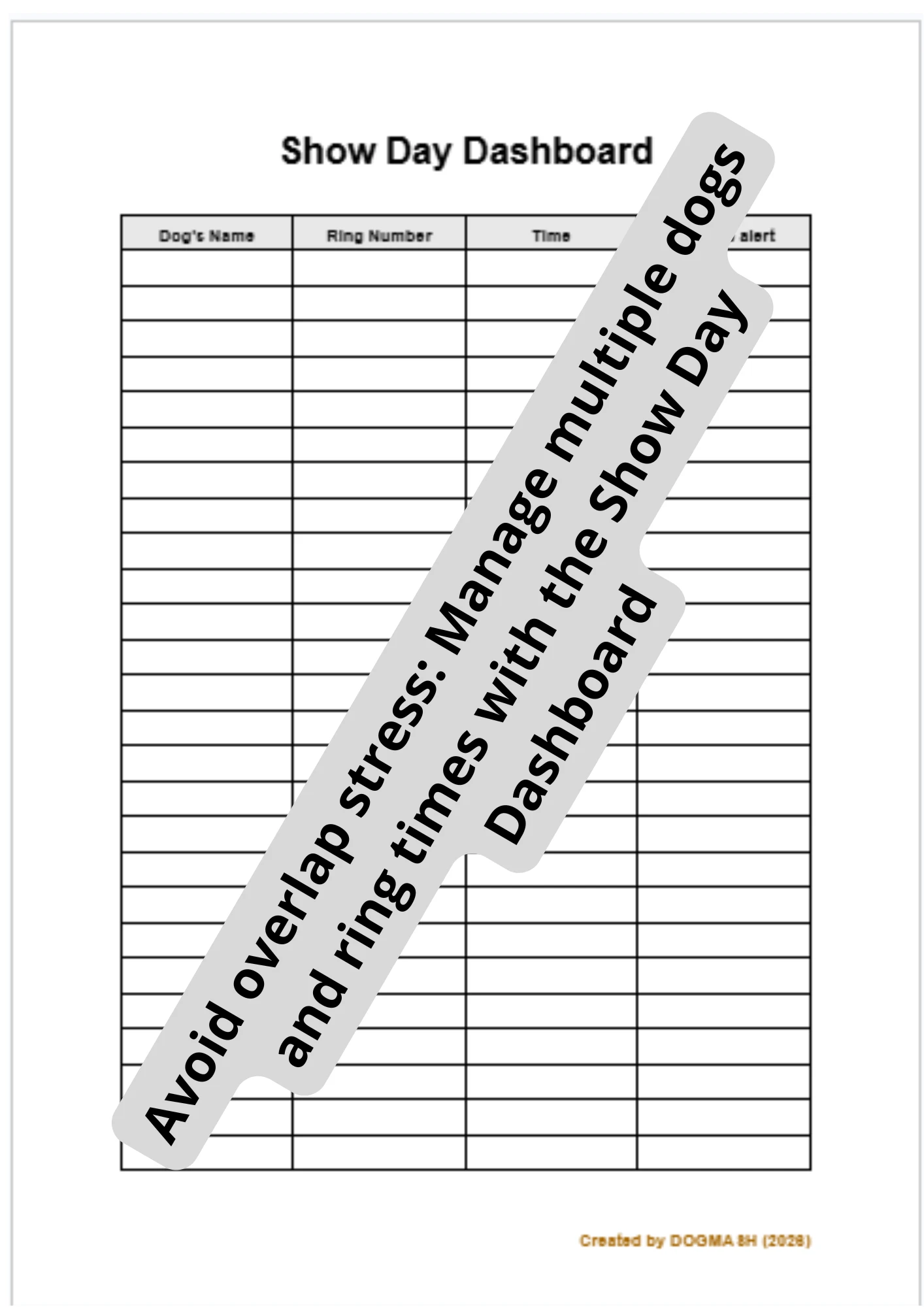 Editable Dog Show Day Schedule and Ring Dashboard