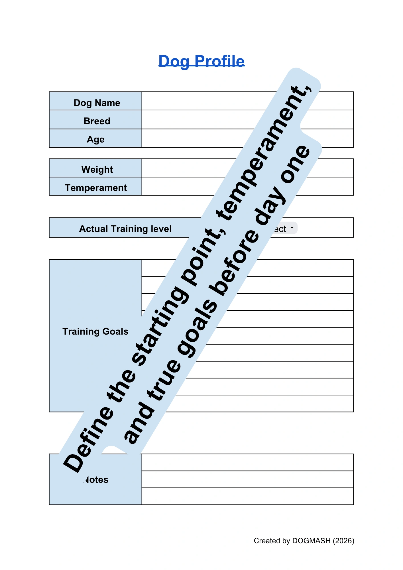 Editable Monthly Dog Training Planner and Focus Tracker